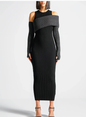 Bodycon Knit Dress For Women With Round Neck and  Long Sleeves, Available in Black and Apricot