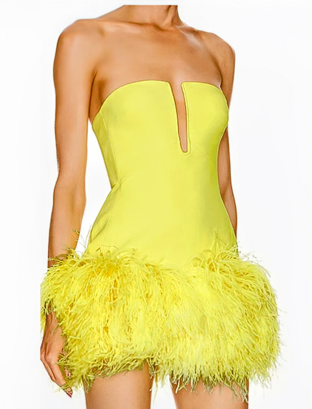 Stylish Strapless Feathered Mini Dress For Women