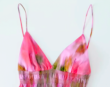 Backless  Pretty in Pink Long Print Dress for Women