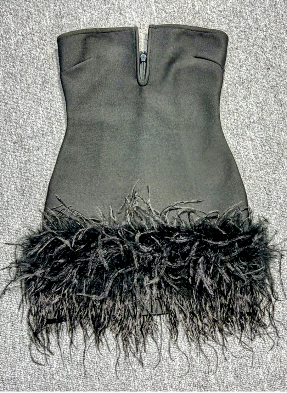 Stylish Strapless Feathered Mini Dress For Women