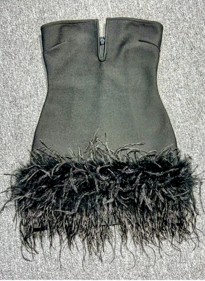 Stylish Strapless Feathered Mini Dress For Women