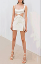 The Ultimate White Mini Dress With  Split and  Diamond Embellished Waist Cut-Outs