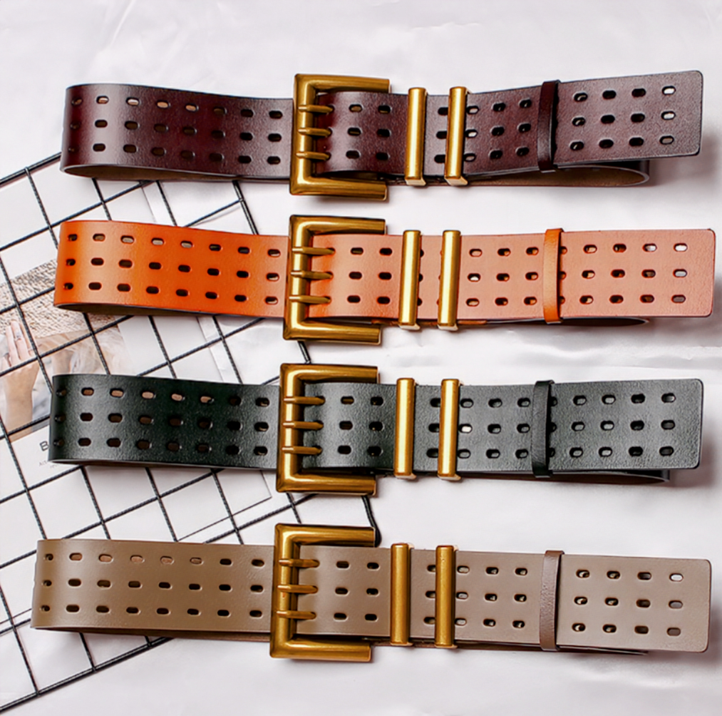 New Genuine Wide Leather & Metal  Belt