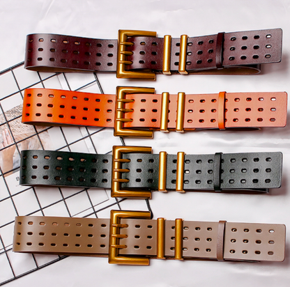 New Genuine Wide Leather & Metal  Belt