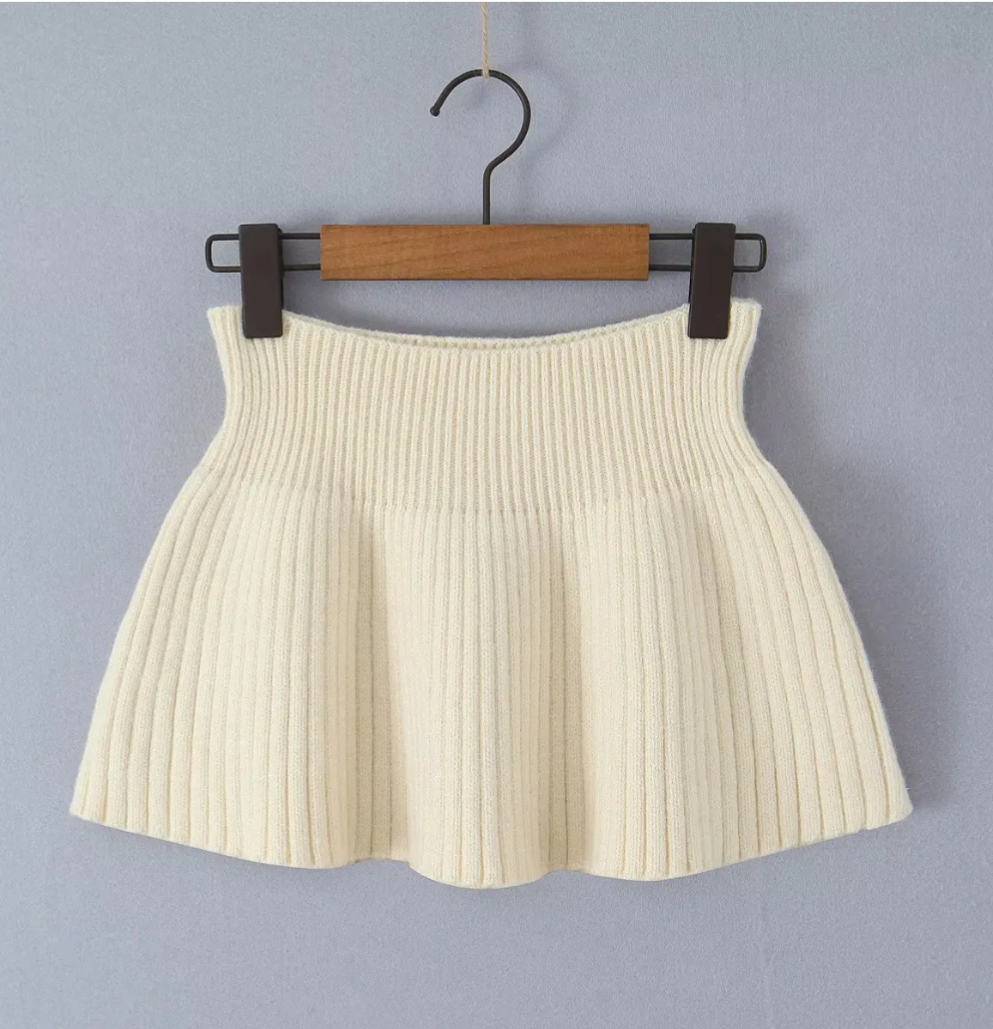 Fashion Knitted Women Skirt Suit- Long Sleeves Slim Crop and High Waist Mini Skirt