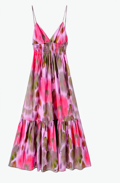 Backless  Pretty in Pink Long Print Dress for Women