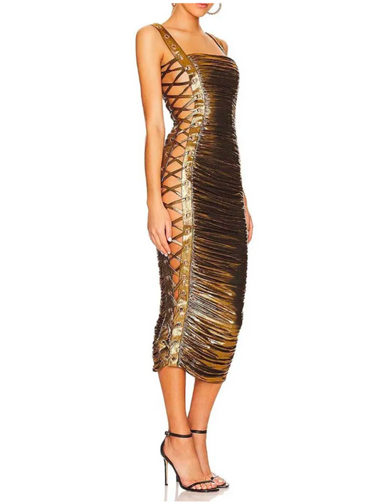 Beautiful Metallic Crisscross Bodycon Dress