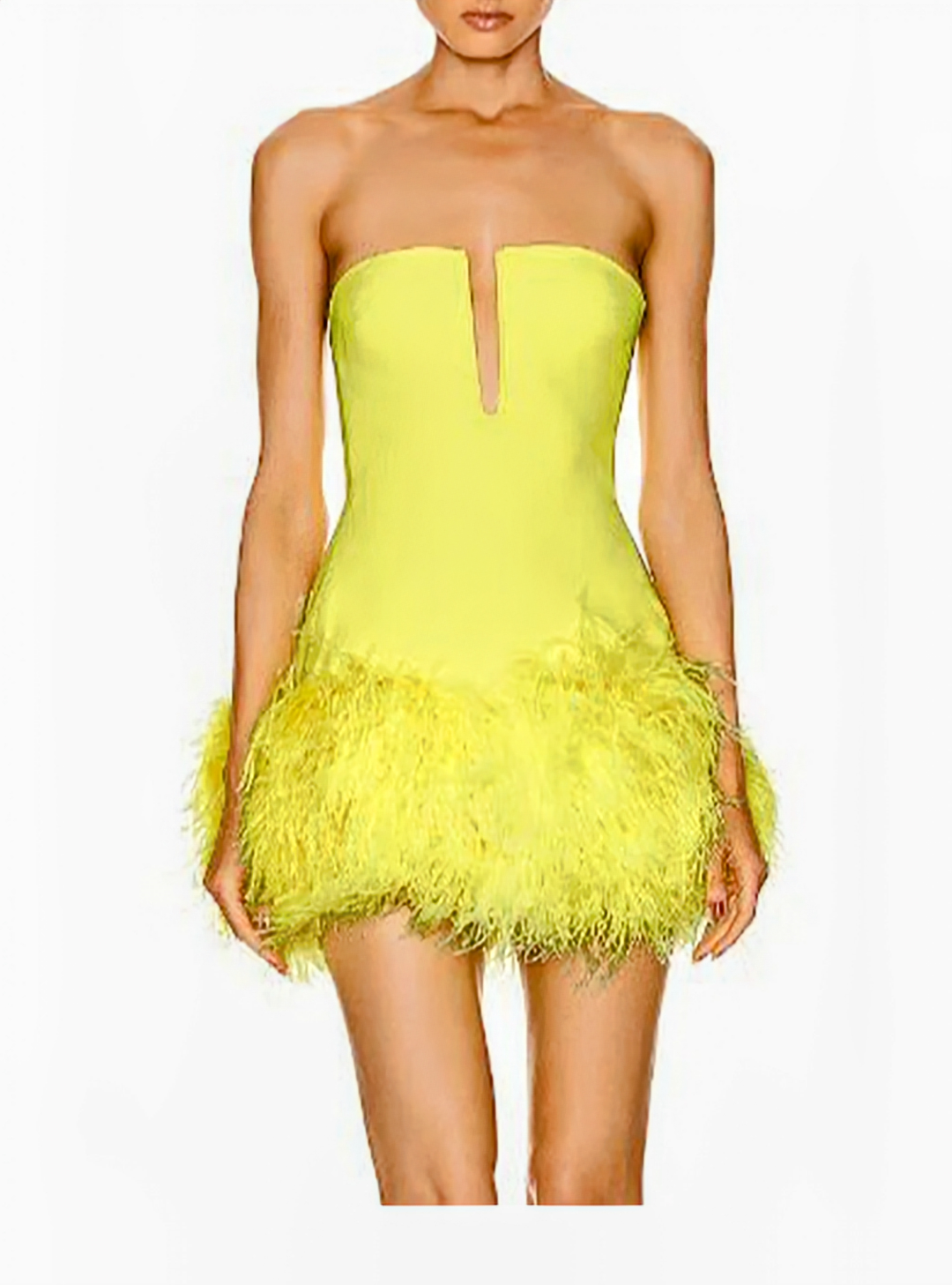 Stylish Strapless Feathered Mini Dress For Women
