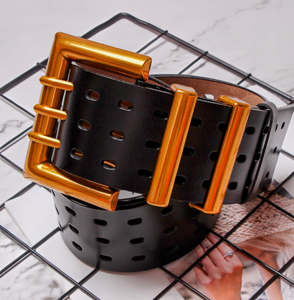 New Genuine Wide Leather & Metal  Belt
