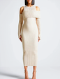 Bodycon Knit Dress For Women With Round Neck and  Long Sleeves, Available in Black and Apricot