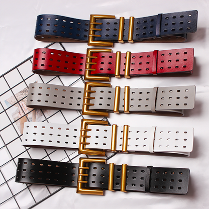 New Genuine Wide Leather & Metal  Belt