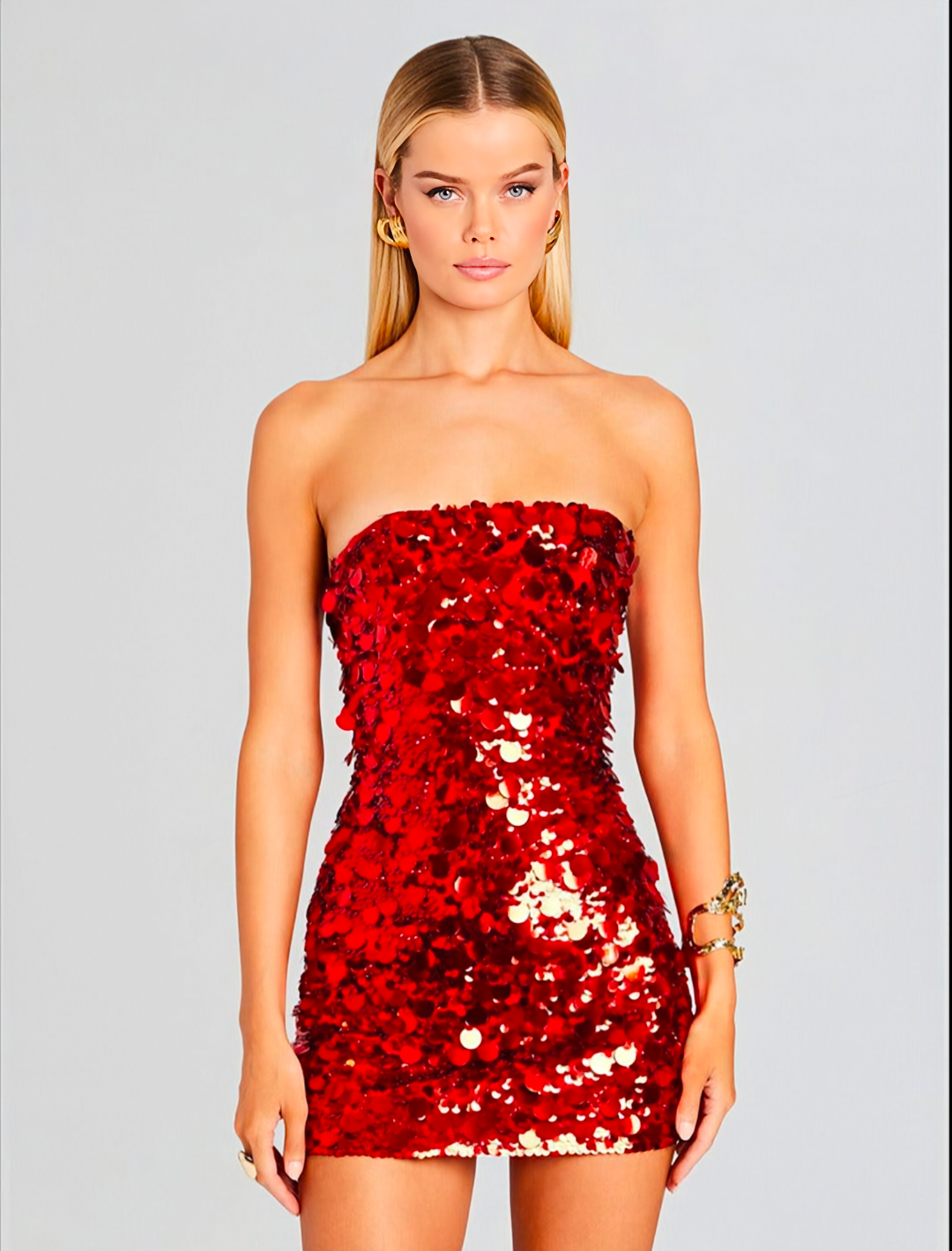 Sexy Strapless Sequined Bodycon Evening Dress