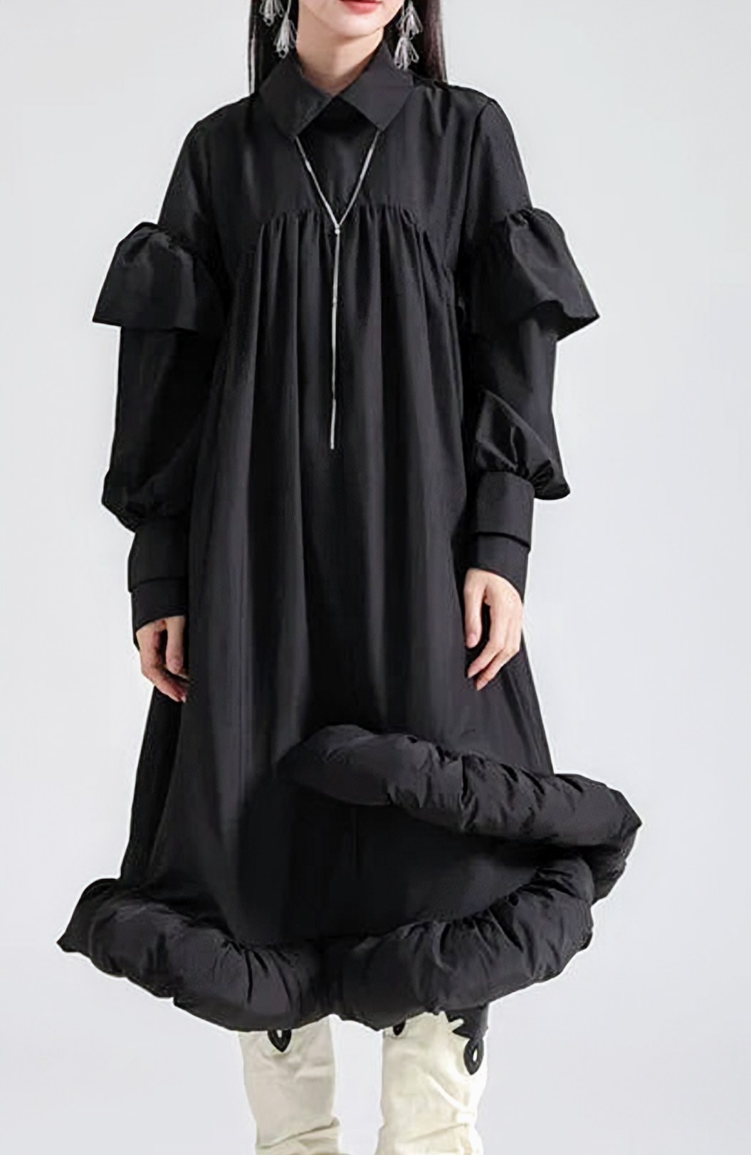 Chic Long Sleeves Ruffled Dress, Comes in Black and White